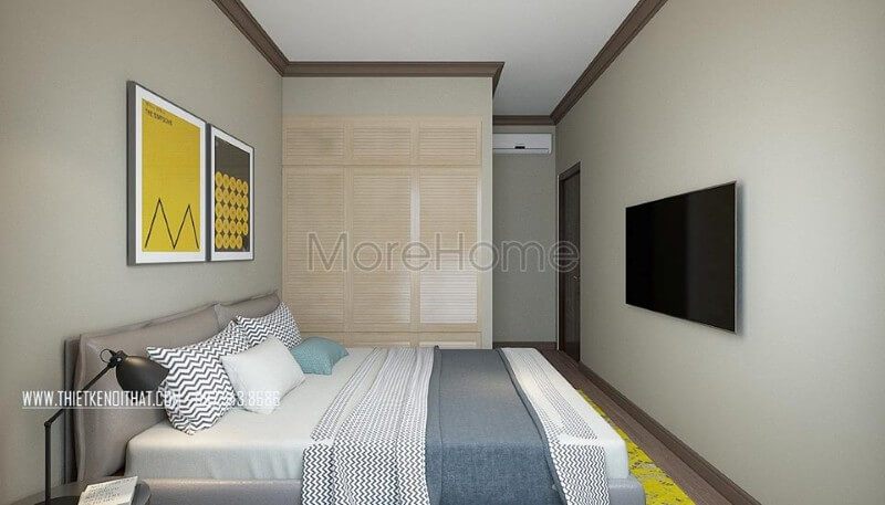 Thiết kế nội thất phòng ngủ chung cư hiện đại với nội thất đơn giản, màu sắc trang nhã mang đến không gian nghỉ ngơi dễ chịu cho gia chủ