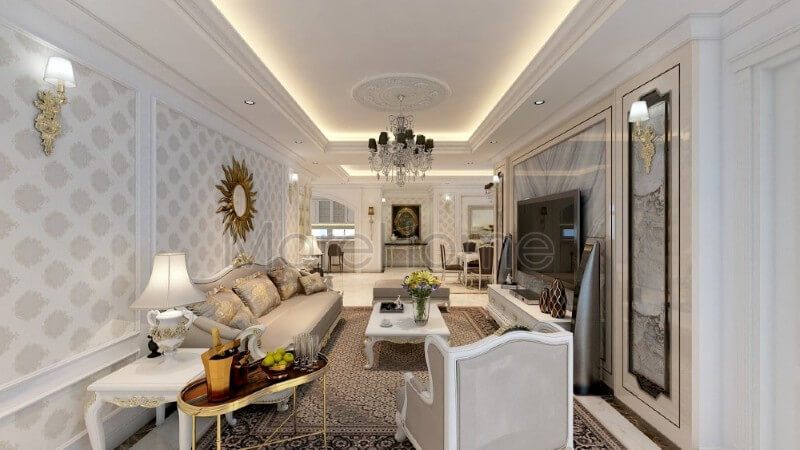 Bộ sofa tân cổ điển được thiết kế rộng vững chãi mang đến cảm giác an toàn và thoải mái cho gia chủ